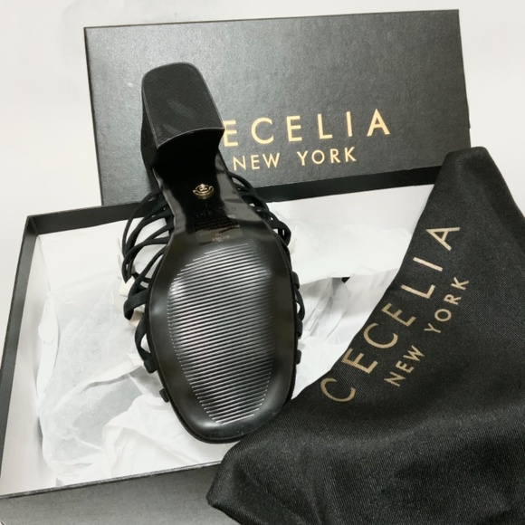 Cecelia New York Rickee Caged Black White Leather Block Heel Sandal Mules Pump 7 - Picture 8 of 10
